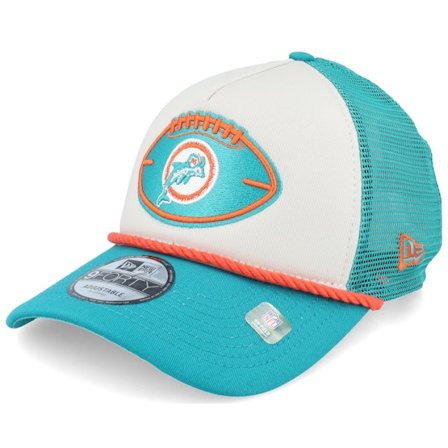 New Era - NFL Beige Trucker Cap - Miami Dolphins Nfl24 Sideline His 9FORTY Stone/Teal Trucker @ Hatstore