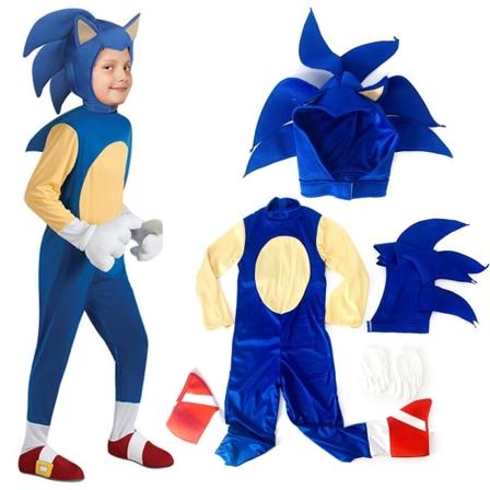 Sonic The Hedgehog Cosplay Kostymkläder för barn, pojkar, flickor - 10-14 år = EU 140-164 - Perfekt Overall + Mask + Handskar 3-4 år = EU 92-98