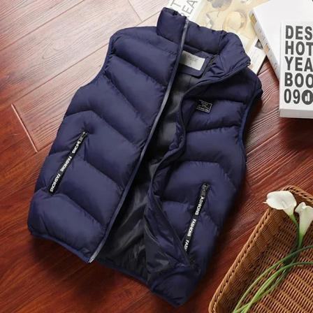 2024 Ny Puffer Ärmlös Jacka Herrar Enfärgad Dunjacka Vinter Varm Västjacka Herrar Väst Ytterkläder Vindjacka Kläder Blue L