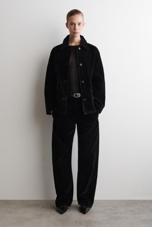 COS Femme Pantalon Barrel En Denim Floqué in Noir