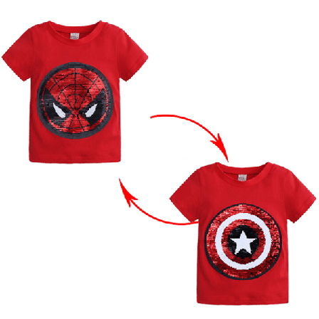 Barn Pojkar T-shirt Vändbar Paljetter Spider Man Tryck T-Shirt Red 4-5 Years
