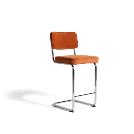 Rupert Orange Fløjl Barstol med Kromfarvede Metalben - 45x52,5x97cm - Elegant Design, Blød Polstring & Koldskum - Max Belastning 110kg