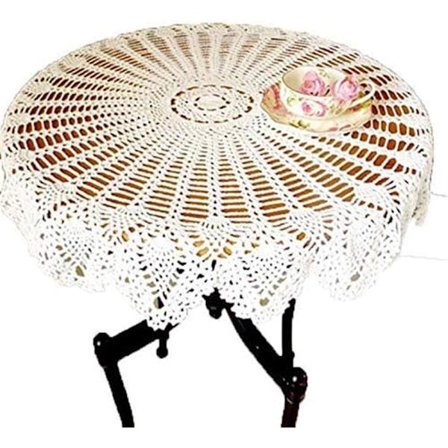 Håndlaget heklede blonde runde brikker hvite 90cm