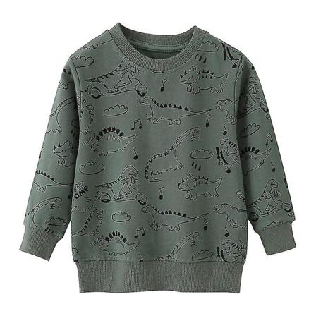 Pojk Djur Tryckt Höst Toppar Varm Höst Sweatshirt Dinosaurie Tryck Pullover Dark Green 5T (120cm)