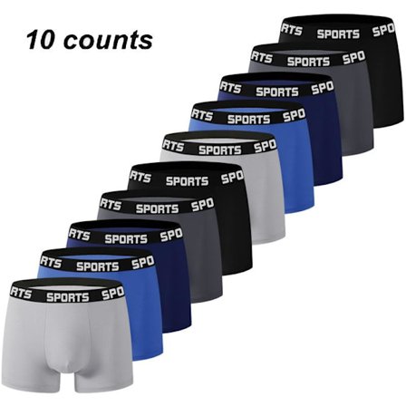 10 par herre boxershorts, sporty, åndbare, højelastiske, boxershorts i sort, mørkegrå, marineblå, lyseblå og lysegrå størrelse L.