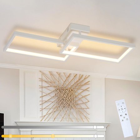 NETTLIFE LED Taklampa Vit Metall 48W 80CM Modern Dimbar Vardagsrumslampa med Rektangulär Design för Barnrum Kök