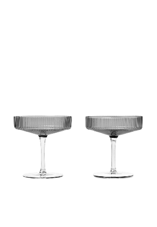 Ferm Living Ripple Champagne Saucers - Set of 2 Smoked Glas Grå Ø: 10.5 x H: 11 cm