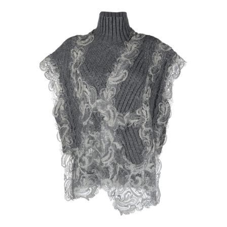 Ermanno Scervino Poncho With Lace Grå, Dame Cardigans