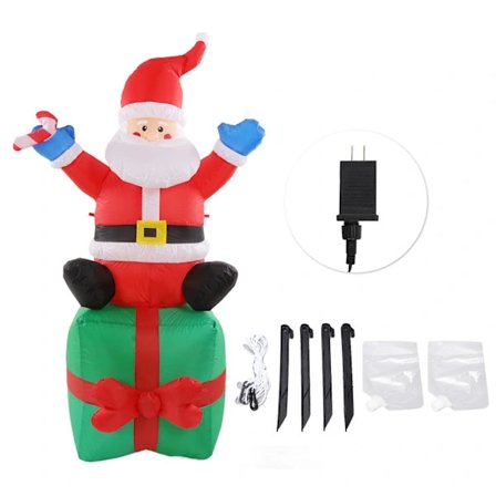 180 cm/6 fot juluppblåsbar tomte LED-upplyst utomhusdekoration tomte med pinne som sitter på presentförpackning 100‐240V amerikansk kontakt[CO]