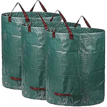 3 kpl 300 l Puutarhajättepusseja (k 84 cm, h 67 cm), Suuri Puutarhapussi Kahvoilla, Vedenpitävä Roskapussi Raskaskäyttöön -xinhan