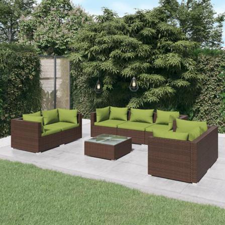 Vidaxl Loungegrupp För Trädgården Med Dynor 8 Delar Konstrotting Brun