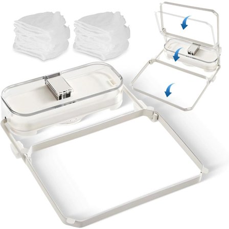 Vaskesi af jern, vaskesi, aftagelig, absorberende køkkenvaskesi, med 50 filterposer, til filtrering af grøntsager, frugt, hvid