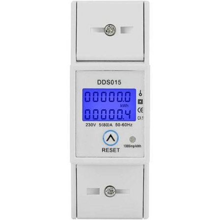 Enfas Energimåler 5-80A 230V 50Hz LCD Bakgrunnsbelysning Enfas Energimåler, DIN Skinne Montering KWh Måler DDS015, Watt KWh Måler(230V 5-80A 50Hz)