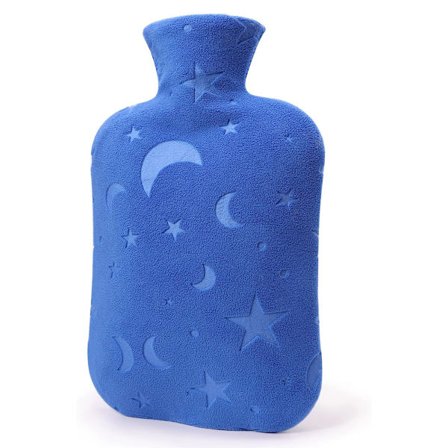 (Blå) 1 stk. varmtvandsflaske med blødt betræk, 1L varmtvandsflaske, til menstruationssmerter, nakke og skuldre