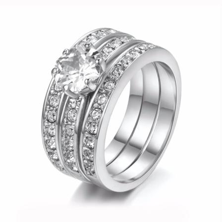 Silver 3i1 Ring - Silverpläterade & Vita Kristaller - Stl 17 Silver