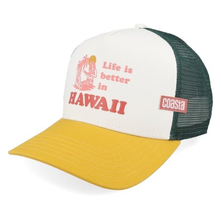 Coastal - Hft Better Hawaii White/Gold/Olive A-Frame Trucker Trucker White Cap - @ Hatstore