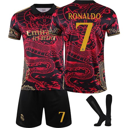 24-25 Real Madrid CF Dragon -juhlavuoden musta punainen treenipaita NO.7 RONALDO Pelipaidat Lasten Aikuisten Jalkapallosetti Sukkien kanssa NO.7 16_xx