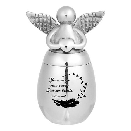 Rustfrit stål engelvinger hjerte små urner dine vinger var klar mindesmærker kremering aske urne minde (fjer)