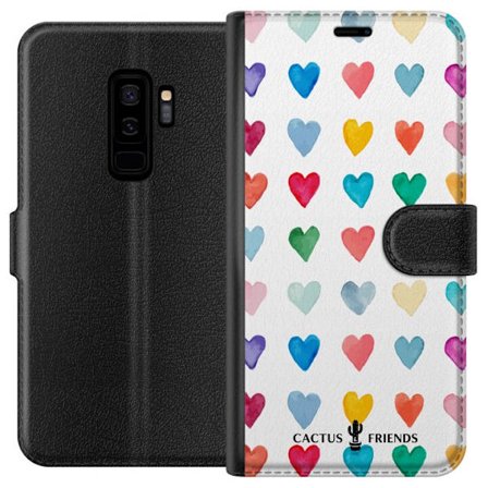 Kompatibel Tegnebogsetui til Samsung Samsung Galaxy S9+ Cactus and Friends - Watercolor Love Grid