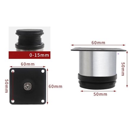 8 ställbara möbelfötter i rostfritt stål, runda justerbara ben (50 cm × 50 cm × 60 cm)