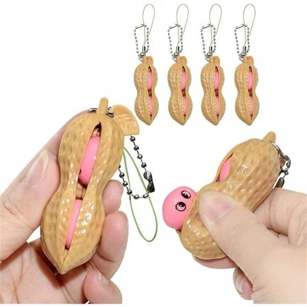 4 stk. Fidget Toy Squeeze Toy Jordnød Squeeze Toy Nøglering Ekstrudering Bønne Ært Sojabønne Stress Relief Legetøj til Rygsækdekoration