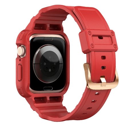 Apple Watch Series 10 46mm Flexibelt enfärgat klockarmband i ett stycke med skyddsfodral - Röd