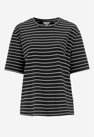 Cellbes of Sweden - T-shirt i kraftig jersey i stribet / sort / beige til damer i størrelse 58/60
