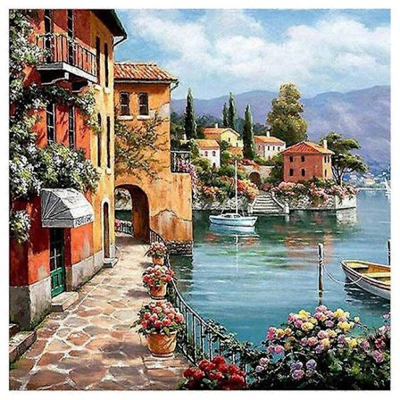 Mal etter nummer DIY akrylmalesett for barn og voksne 40x45 cm Stille havnemotiv med 3 pensler