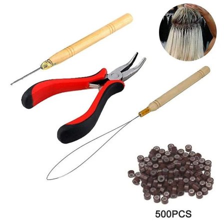 TG 4 i 1 Salon 500st Microring Set Microringar, Loop Needle Microring Microring Needle Zonge Tool Set för hårförlängning