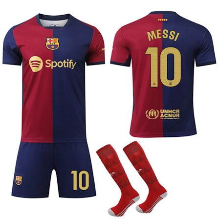 2024-2025 Barcelona Hemma Barn och Vuxen Fotbollströja Med Strumpor No.10 Messi