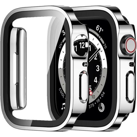 2-pak Apple Watch - etui 44 mm Serie 6/5/4 med indbygget skærmbeskytter, hårdt PC etui lige kant Anti-Scratch ridsebeskyttende 44 mm (sølv) sølv