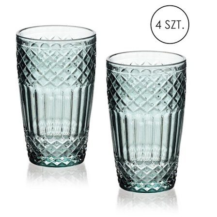 ELLA GREEN Set av 4 glas 370 ml, Turkos, Modern Design, Högkvalitativt Glas