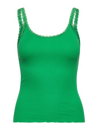 Cotton Top Regular W/ Lace Top Ærmeløs Top Grøn Barbara Kristoffersen By Rosemunde