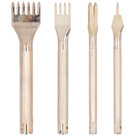 4PCS Lærhullverktøy Gaffel Meisel Sett Kits Lommebok Vesker DIY Håndverk Verktøy