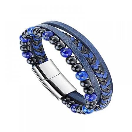 Armband för män, armband i äkta läder för män och armband i rostfritt stål Blå Svart Brun Klassisk handflätad manschett, med magnetisk stängning, 