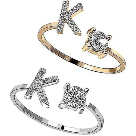 Ring Kvinnor Bokstav Silver Och Guld Färg Metall Justerbar Öppning Ring Initialer Namn
