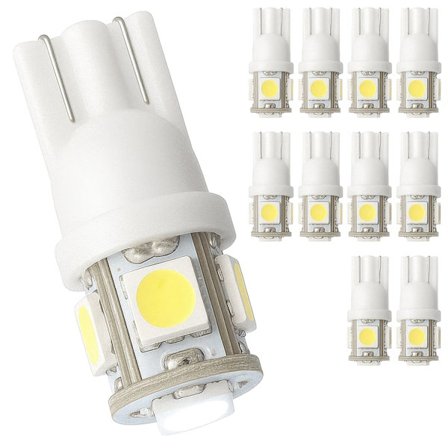 10-pakning - T10 W5W LED-pærer - Bil LED-lys Hvit