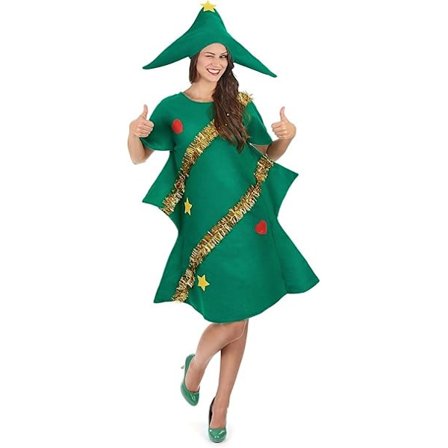 Edhomenn Dame Juletræ Kjole Ferie Cosplay Fest Kostume Fancy Kjole med Hat