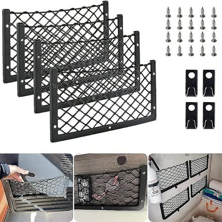 4 st Bilförvaringsnät Husbil, Elastiska Förvaringsnät Med Plastram, För Husvagn, Bil, Båttillbehör (svart)