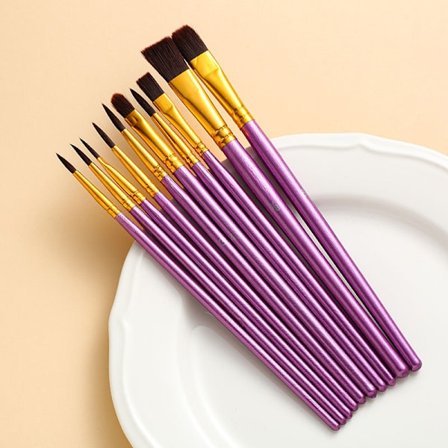 10-pak nylon pensler olie akrylmaling pensler til akvarel og ansigtsmaling håndværk DIY sort