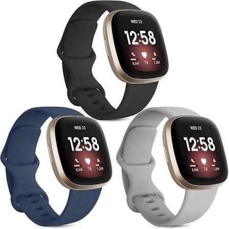 [3-pakning] Rem Kompatibel med Fitbit Versa 3 Rem / Fitbit Sense Rem, Myk Silikon Erstatningsrem