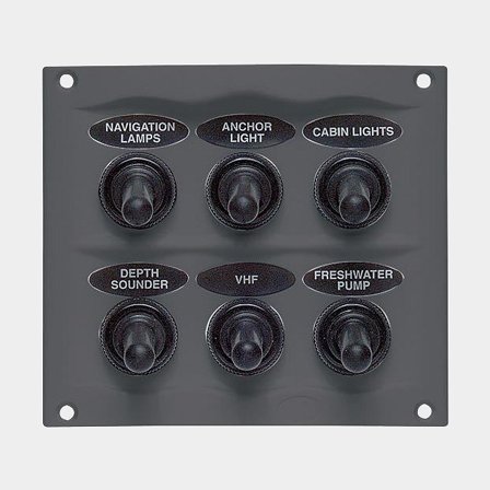 Switch panel / fuse panel BEP Marine, 12 V (20 A) / 24 V (10 A), 6 switches, with spade fuses