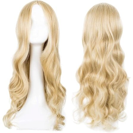 Lang blond bølgete parykk for damer, 68 cm lang krøllete parykk, syntetisk kostymeparykk for kvinner (blond)