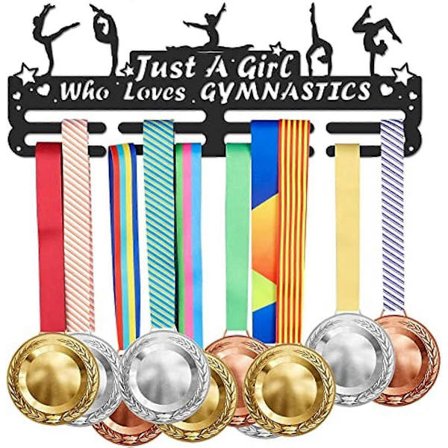 1 sæt gymnastikmedaljevisningsstativ - Bare en pige, der elsker gymnastik - Medaljeholder i jern, vægmonteret (FMY)