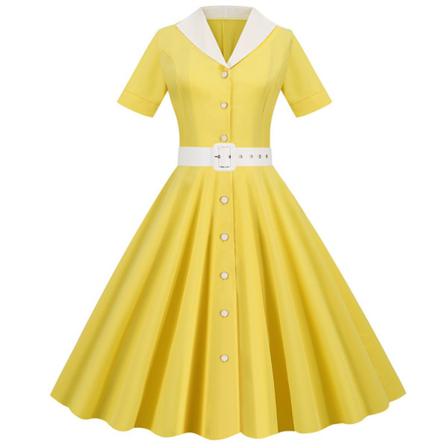 Kvinnor Kortärmad V-hals Vanlig Midiklänningar Button Swing Dress