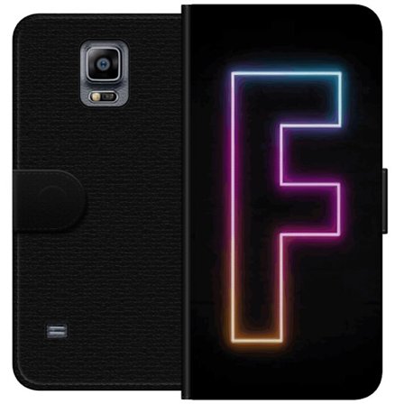 Kompatibel Tegnebogsetui til Samsung Samsung Galaxy Note 4 Neonbogstav F i lyserød, blå og gul lyskanter mod en mørk baggrund, grafisk bogstavillus