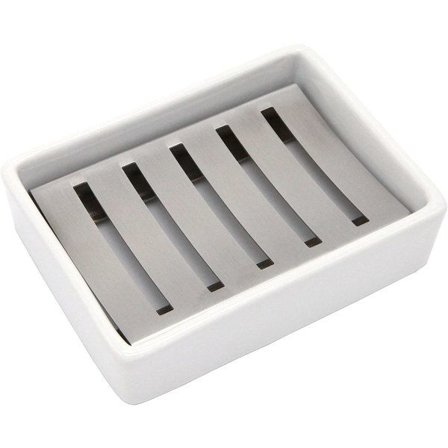 Keramisk tvålkopp, tvålhållare i rostfritt stål för bad och dusch, tvållåda med tömning i två lager_max