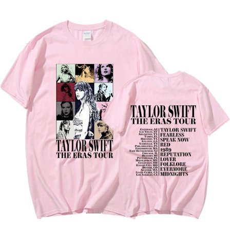 Taylor Swift The Eras Tour Internasjonal Herre Dame Kortarmet T-skjorte Rund Hals Trykket Rosa Pink