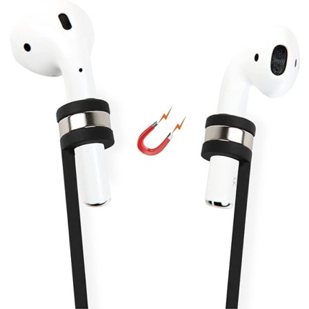 AirPods-yhteensopiva hihna [ylimääräinen pituus 70 cm] ja kadonneiden langattomien kuulokkeiden esto [toinen magneettiversio] silikonissa (musta)