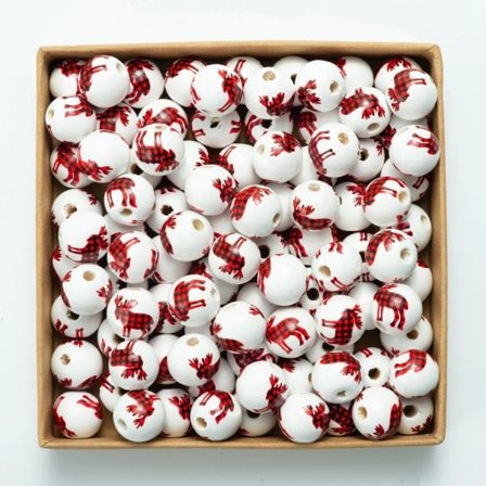 20 stykker Rød Trykt Jule Tre Elg Tre perler Gjør det selv Egendefinert Dekorasjon Mote Håndverk